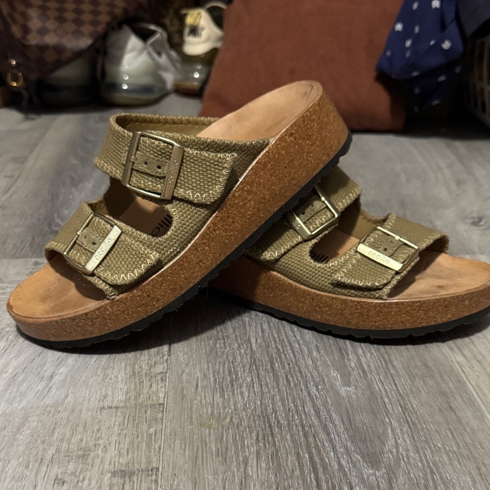 Papillio Olive Sandals with Cork Sole